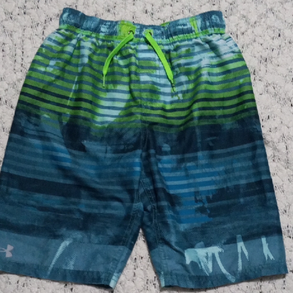 Under Armour Blue and Green Boys Trunks Size L